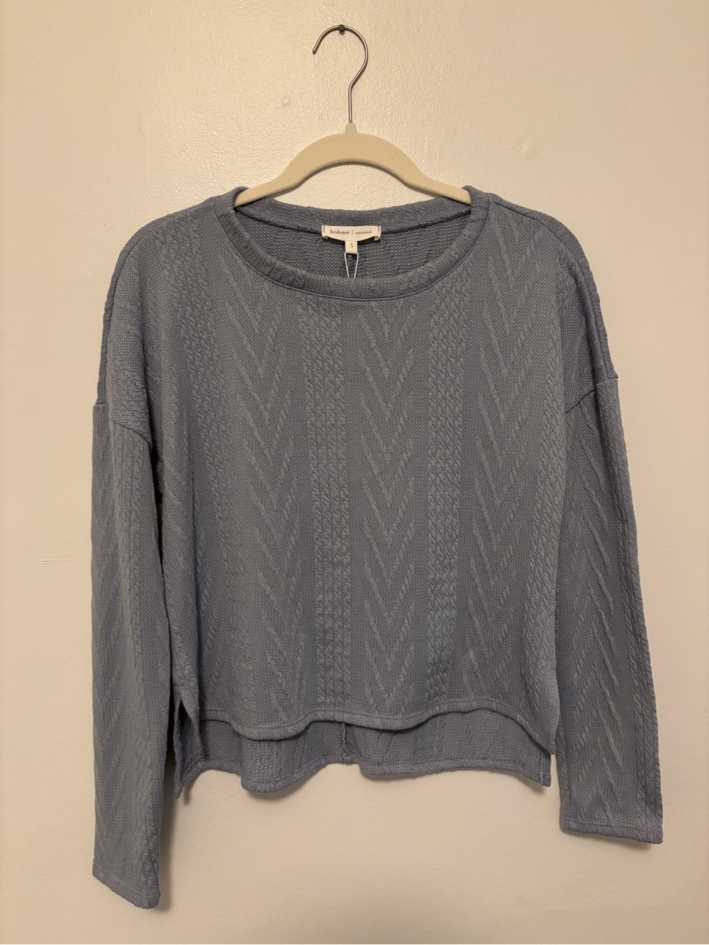 [NWT] bohme Dusty Blue Cable Knit Crew Sweatshirt